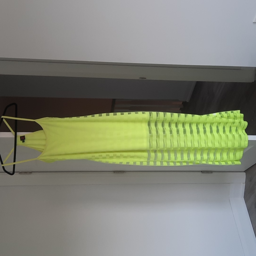 2b Bebe Neon Yellow Dress with Maxi Mesh Overlay